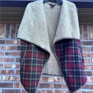 Multiples Red and Cream Plaid Teddy Jacket